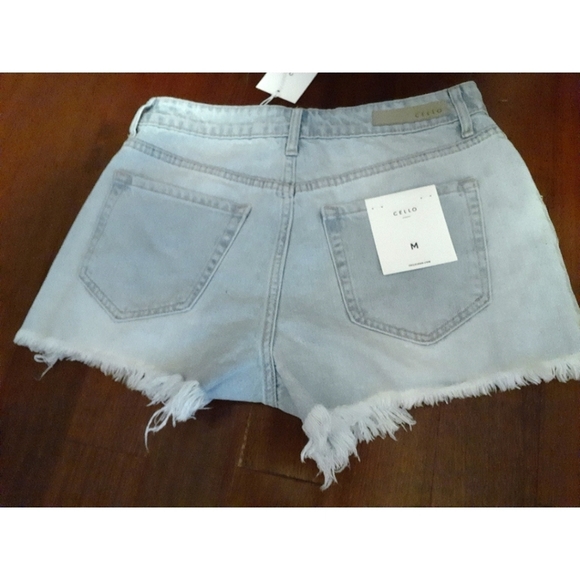 Pre-Owned Cello High Rise Fray Destroyed Denim Shorts Loose Fit Blue XS-S-M - Picture 4 of 11